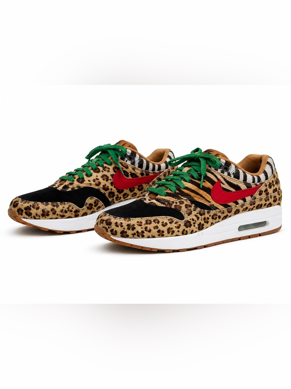 Nike Animal Print Sneakers with Red Swoosh and Green Laces